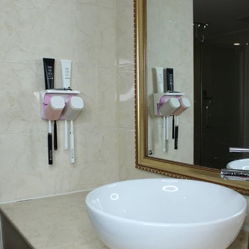 

Hot Bathroom Organizer Storage Wall Mounted Toothbrush Rack Toothbrush Cup Toothpaste Holder with Two Cups Bathroom Aeecssories