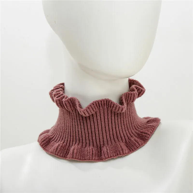 Сплошной цвет дикий шарф женский осень и зима Корейская версия нового вязанного шерстяного шарфа теплый воротник поддельный высокий col - Цвет: Dark Pink