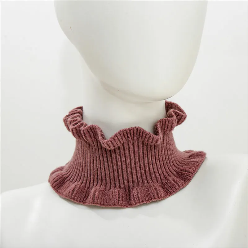 Dark Pink Сплошной цвет дикий шарф женский осень и зима Корейская версия нового вязанного шерстяного шарфа теплый воротник поддельный высокий col - Цвет: Dark Pink