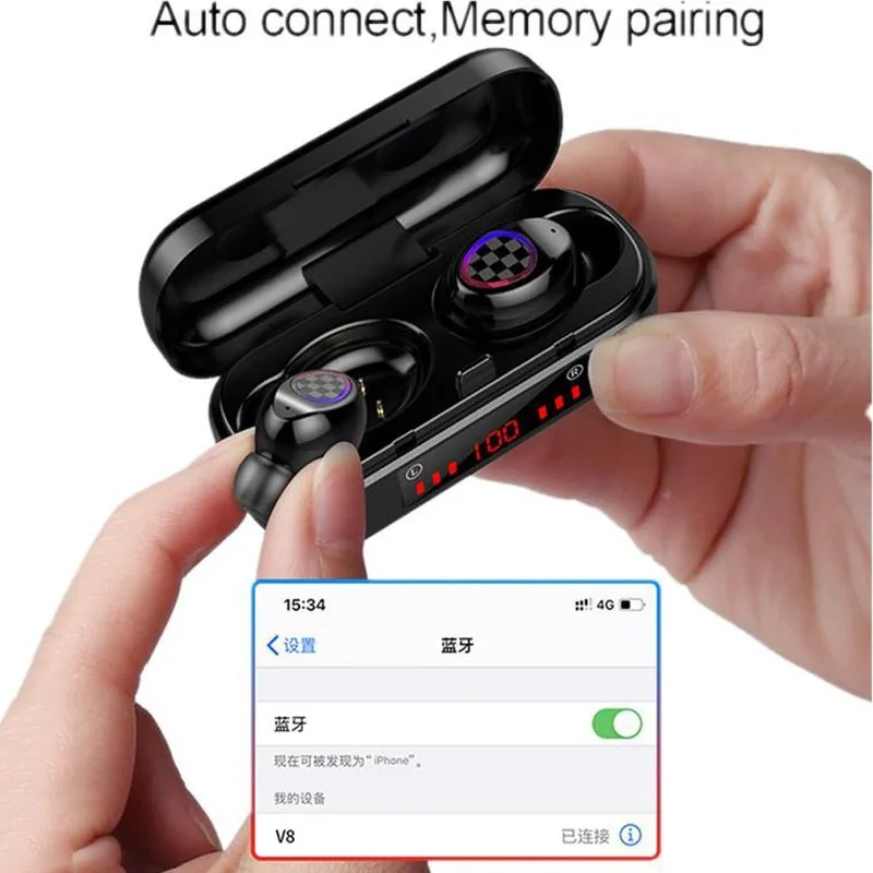 V7 TWS 5 0 Bluetooth Wireless Earphone Touch Bluetooth Headphone Sport Waterproof 3D Sport Headset LED Display Charging Box