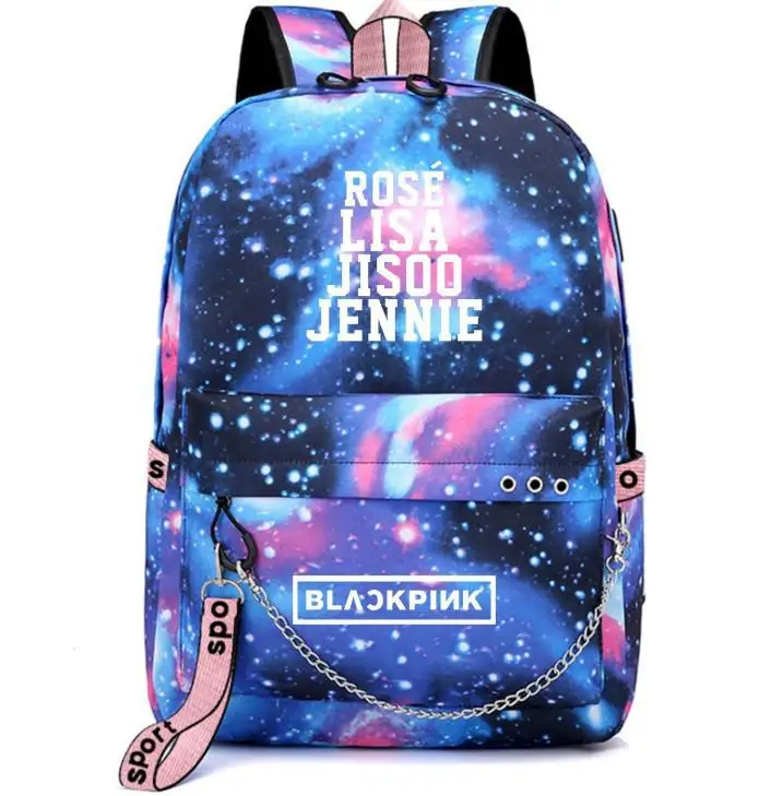 Новые черные розовые школьные сумки Mochila рюкзак с цепочкой для наушников USB порт Kopo BlackPink Rose Lisa JENNIE USB дорожные сумки Сумка для ноутбука - Цвет: 4