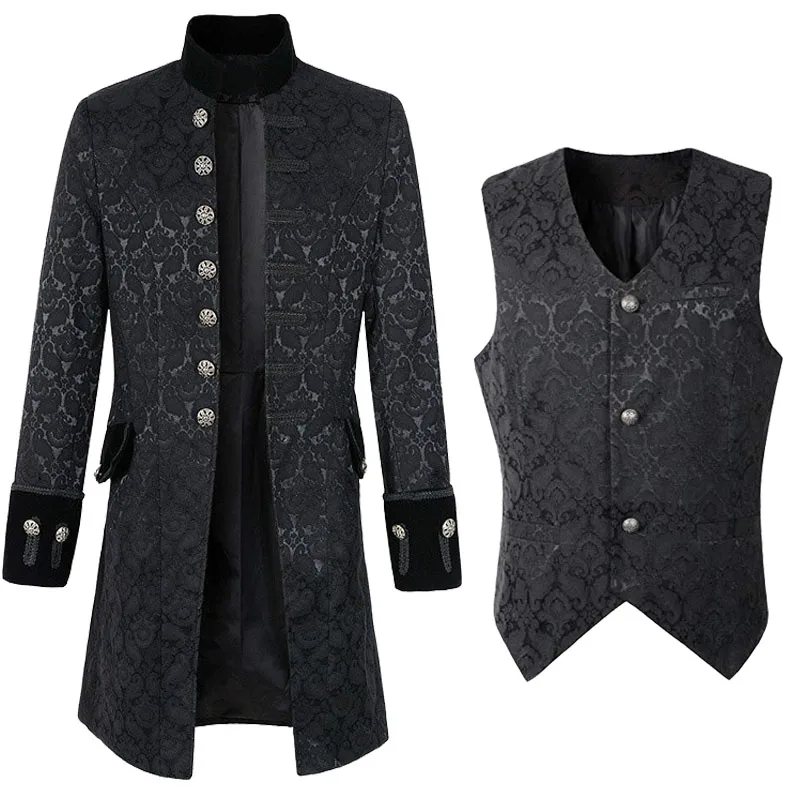 Chaqueta Steampunk victoriana para hombre, traje gótico de vampiro y fantasma para Halloween, trajes de chaqueta con cuello alto, gabardina para chaleco + camisa - AliExpress