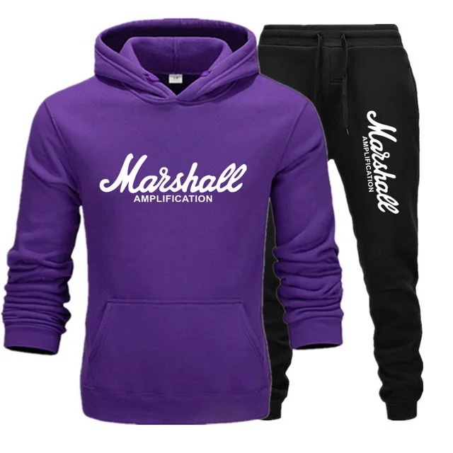 Новая стильная мужская одежда marshall, корсет, мужские Модные худи+ брюки, зима-осень, хип-хоп, Брендовые мужские - Цвет: purple-black