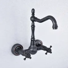 Kitchen Wet Bar Bathroom Vessel Sink Faucet Black Oil Rubbed Brass Wall Mounted Swivel Spout Mixer Tap Dual Cross Handles msf727