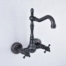 Kitchen Wet Bar Bathroom Vessel Sink Faucet Black Oil Rubbed Brass Wall Mounted Swivel Spout Mixer Tap Dual Cross Handles msf727
