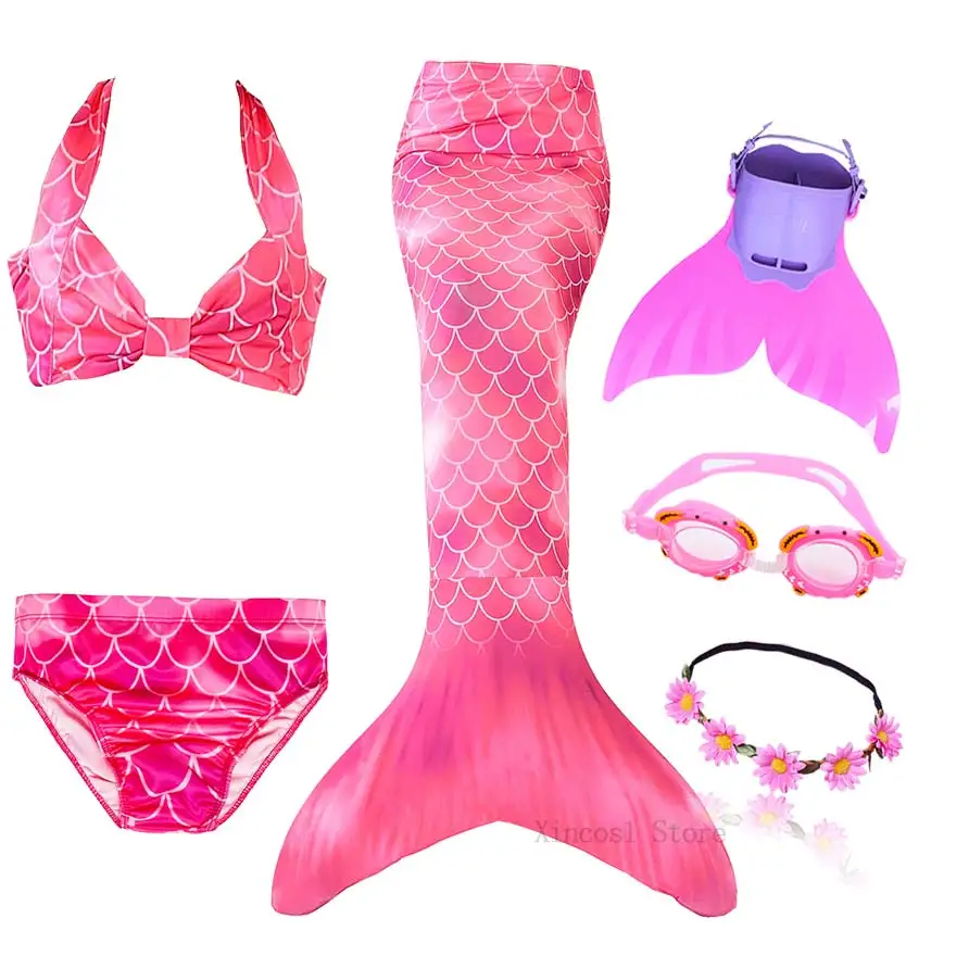 Fancy NEW the Little Mermaid Tail with Garland or With Monofin Swimsuit for Kids Girls swimmable Bathing Suit Mermaid Costume