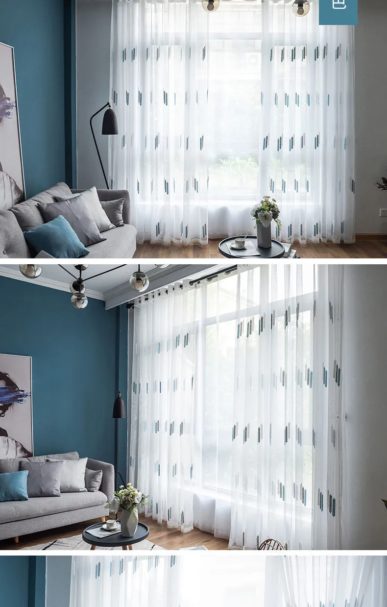 2022 Embroidered Tulle Curtains for Bedroom Voile Curtain Pastoral Sheer Curtain for Living Room Balcony Window Gauze