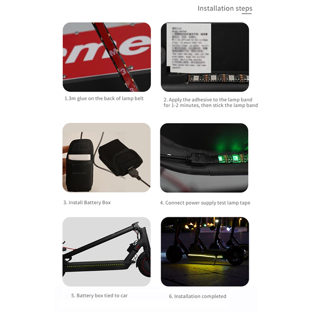 Skateboard Decorative Light for Xiaomi Mijia M365 Electric Scooter DIY Lamp Skateboard Universal Night Safety Foldable LED Strip