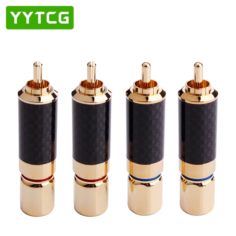 

4 PCS HIFI RCA Plug High Quality Carbon Fiber 24k Gold-plated RCA Connectors