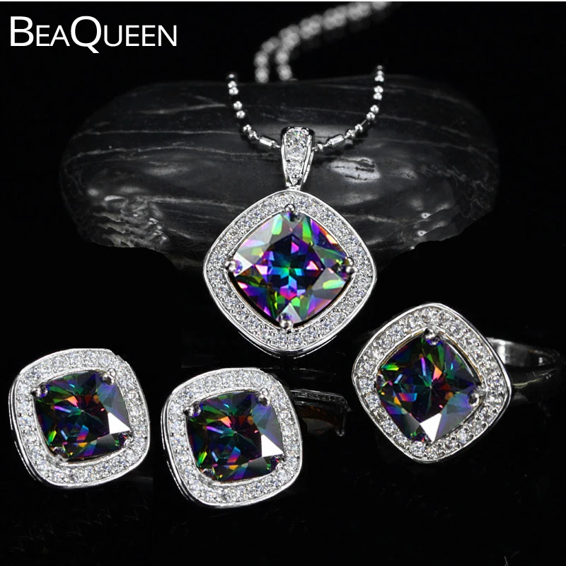 Женский комплект украшений BeaQueen сверкающий из 3 предметов кольцо серьги и
