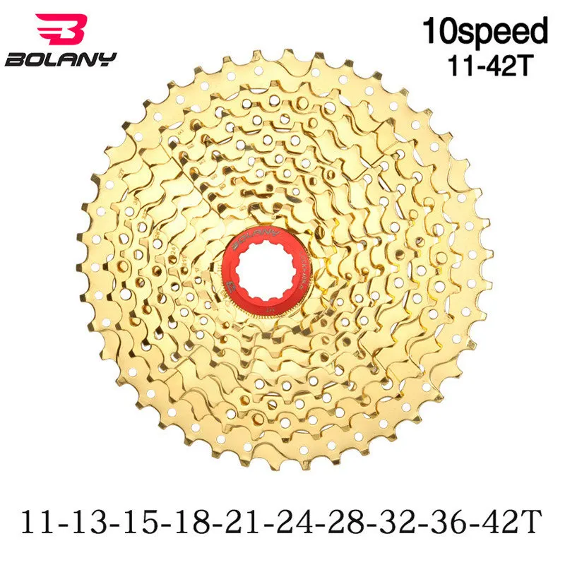 Bolany mtb кассета 10 скоростей 11-50T 46T 42T Золотой набор звездочек со встроенной трещоткой для горного велосипеда 10V Широкий коэффициент Сверхлегкий 600g велосипедный маховик cog - Цвет: 11-42T