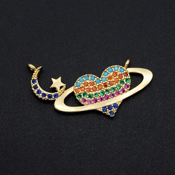 

5pcs/lot 27x18mm CZ Zircon DIY Jewelry Heart Star Moon Charm Connectors Wholesale Fashion Jewelry Accessories