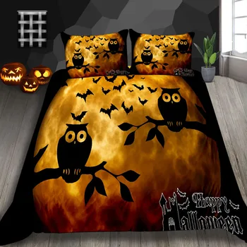

Thumbedding Halloween Owl Print Bedding Set For Children Duvet Cover Festival Deco King Queen Full Twin Single Double Bed Set