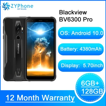 

Helio P70 Octa Core 6GB 128GB IP68 Waterproof Smartphone Quad Cameras Android 10.0 NFC Mobile Phone 4380mAh Blackview BV6300 Pro