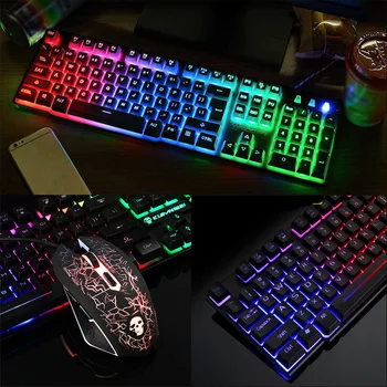 

Mechanical For PC Laptop Rainbow Backlight Wired Stylish USB Gaming Combo Office Keyboard Mouse Set Ergonomic Durable Desktop