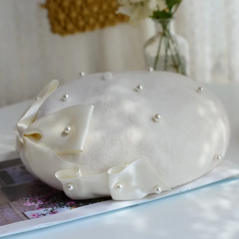 Винтажный белый жемчуг Kawaii бант лента Сладкая Лолита Французский ...