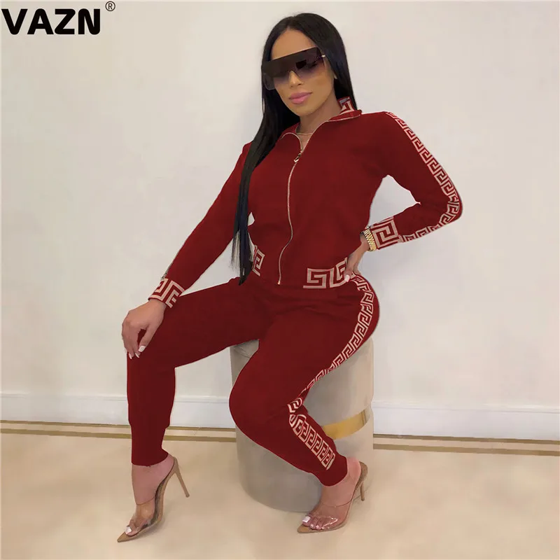 VAZN осенний спортивный удобный сексуальный комплект с круглым вырезом и длинным рукавом, комплект из 2 предметов, спортивные комплекты для молодых девушек для ночного клуба