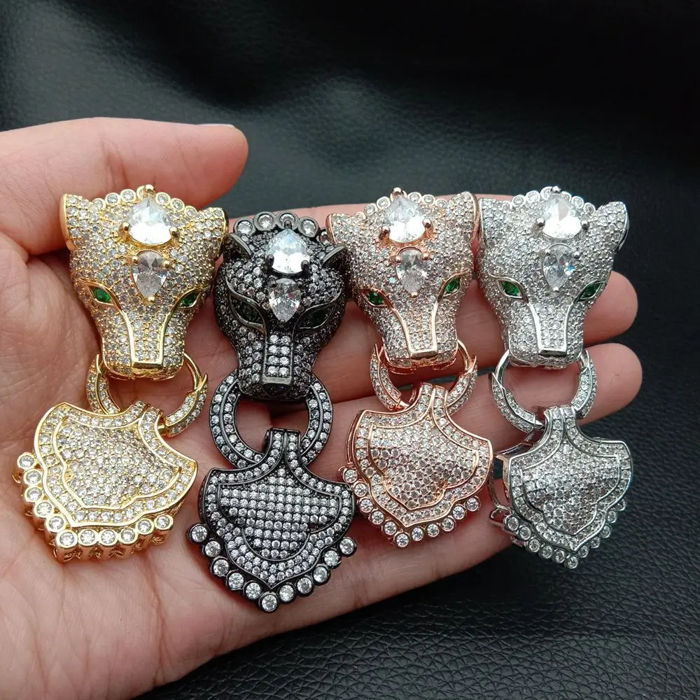 

2pcs Cubic Zircon Micro pave leopard head clasp 22x64mm golden plated