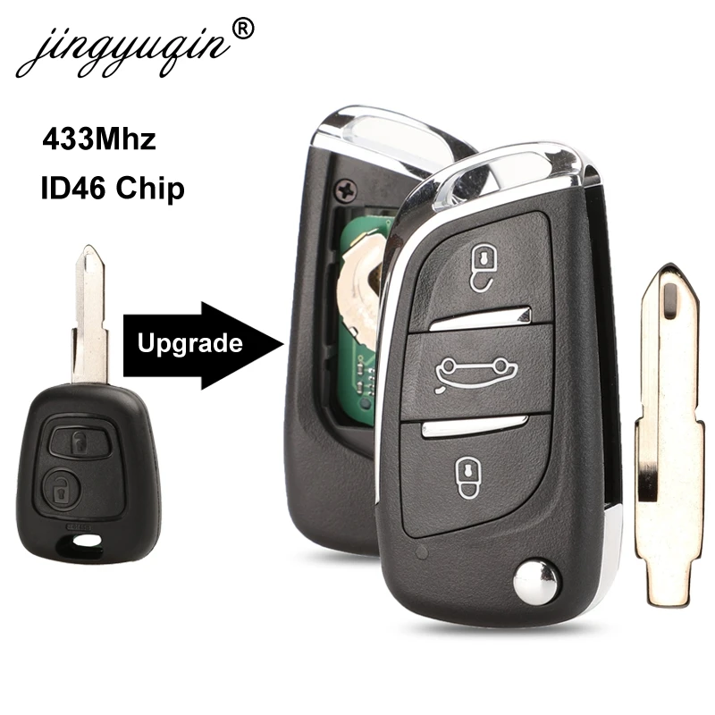 JINGYUQIN DS STYLE MOFIFIED FLIP KEY CONTROL FOR PEUGEOT 206 207 206CC FOR CITROEN C2 2 BUTTONS FOB REMOTE KEY 434MHZ WITH CHIP