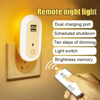 

LED Night Light with Dual USB Wall Charger Bedroom Bedside Nursing Lamp Remote Control Lamp CLH@8