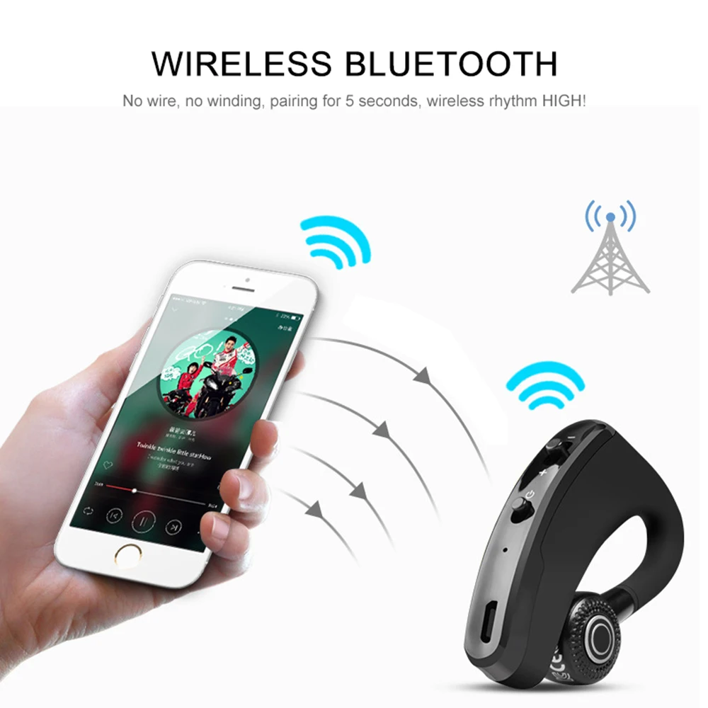 V9 Bluetooth наушники, свободные руки, деловые наушники, регулируемые по громкости, водонепроницаемые спортивные наушники для samsung iphone