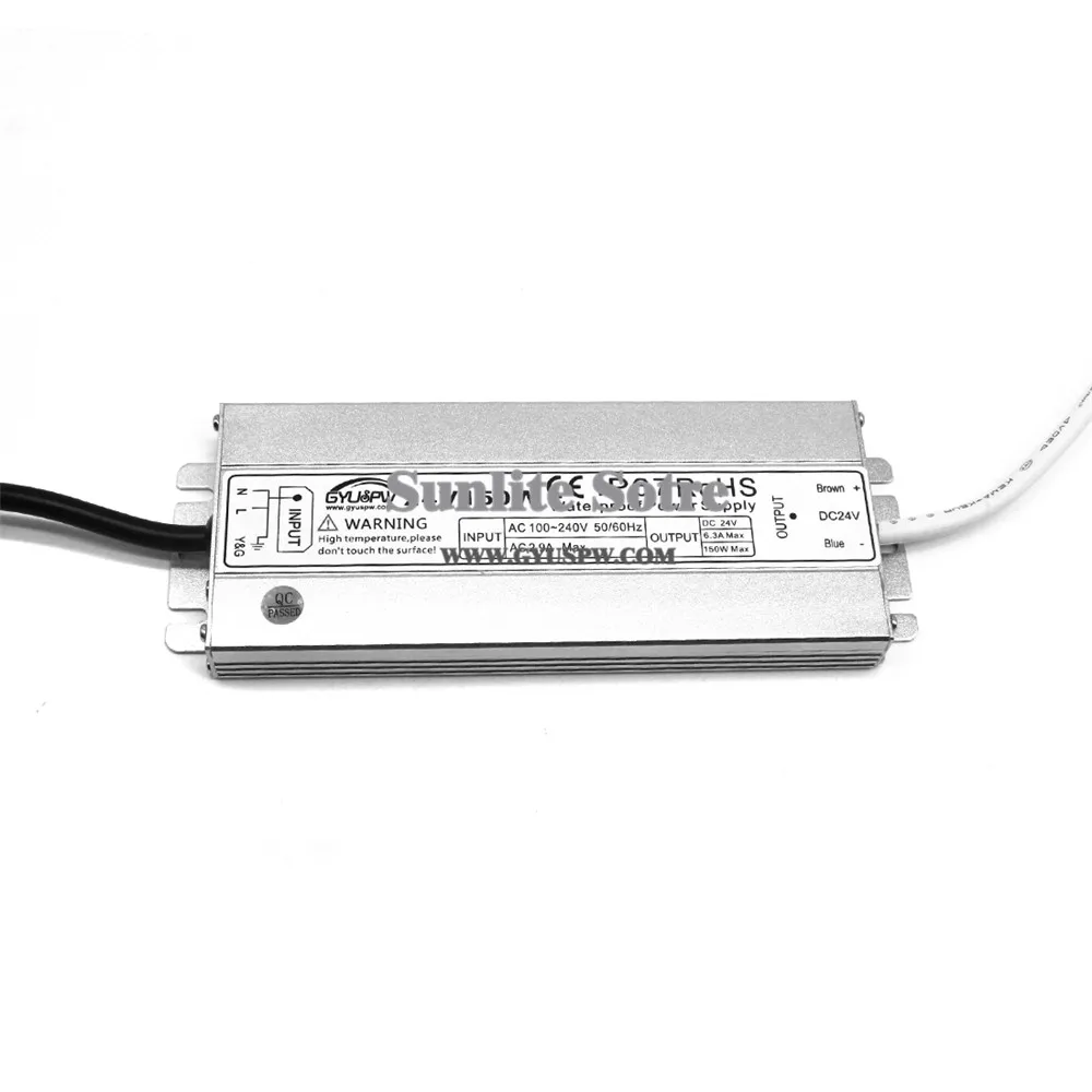 Ультратонкий 24V 6.3A 150W источник питания IP67 водонепроницаемые Трансформеры 100-240v Сетевой сетевой адаптер для использования вне помещения для светодиодной ленты света CCTV