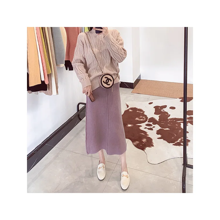 Autumn Women Rabbit Hair Skirt Elegant Solid Color Pullover High Grade Loose Women Office Lady Skirts Womens Long Skirt