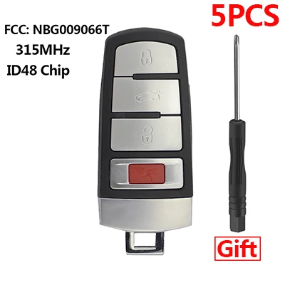 Okeytech умный дистанционный ключ 315 МГц ASK ID48 чип для Volkswagen Passat CC 2006 2007 2008 2009 2010 2011 2012 4 кнопки - Цвет: 5PCS