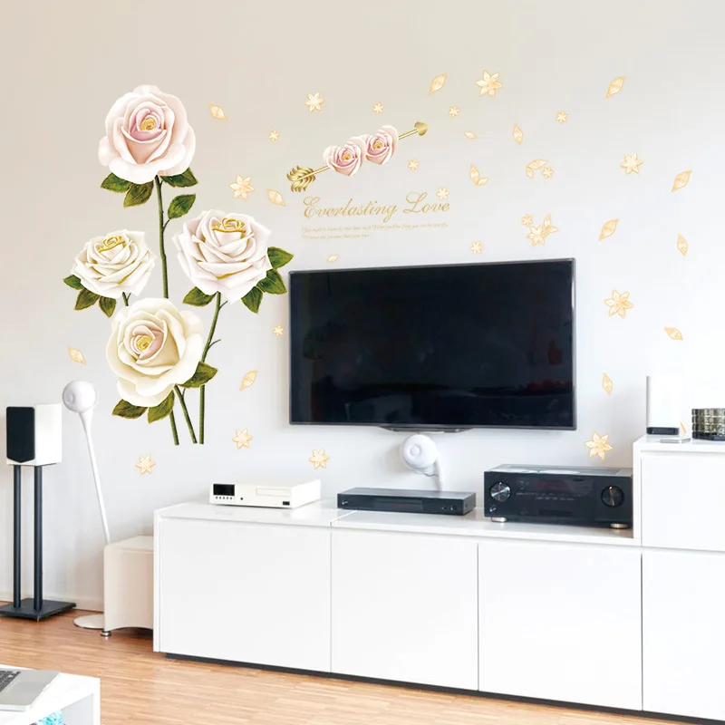 Brigade Kang Sk9282 белая роза настенные наклейки гостиной телевизор диван фон украшения съемные обои