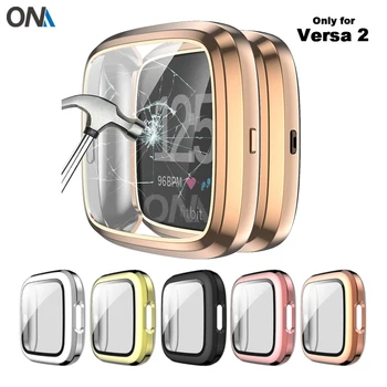 

Case for Fitbit Versa 2 Full Coverage Hard PC Bumper Case Cover with Tempered Glass Screen Protector Only for Fitbit Versa 2