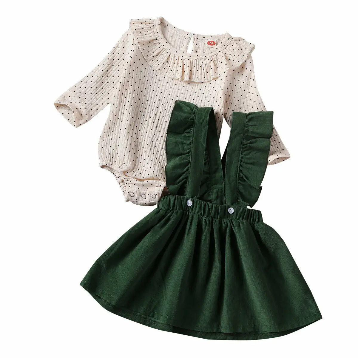 Наборы детской одежды для маленьких девочек от 0 до 24 месяцев комплект из 2 предметов: комбинезон в горошек с оборками+ платье на бретелях - Цвет: Зеленый