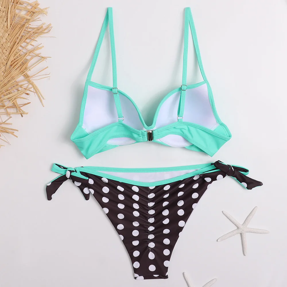 2020 Bikini Set Halter Swimwear Women Dot Solid Color Swimsuit Side Bandage Bathing Suit Beachwear Push Up Sexy Bikini