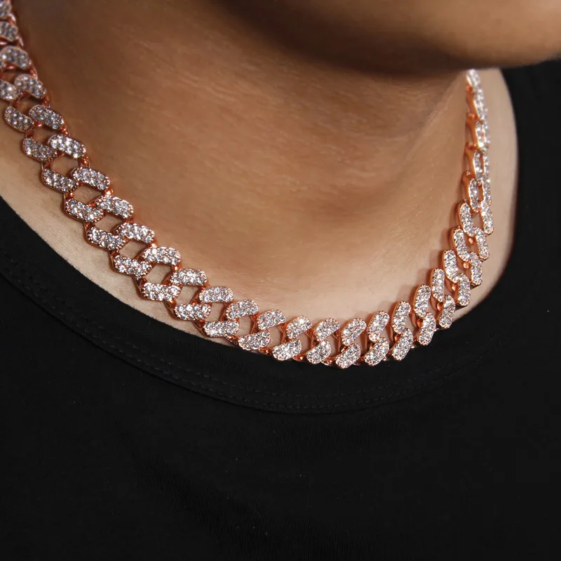 Золотая цепь/серебряное ожерелье для мужчин, шикарное украшение в стиле хип-хоп, ожерелье со стразами/браслет - Окраска металла: Rose Gold  Necklace