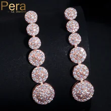 Pera, модный известный дизайн, большой круглый AAA+ кубический цирконий, длинные висячие Висячие серьги, розовое золото, вечерние ювелирные изделия E296