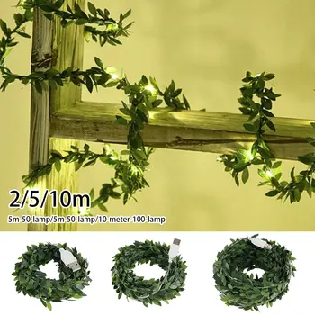 

2M/5M/10M Warm White Tiny Leaves Garland Fairy Light LED Copper Wire Fairy String Lights for Christmas Party New Year Wedding