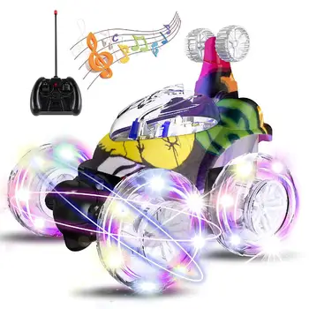 

Kuulee Remote Control Car RC Car Invincible Tornado Twister Remote Stunt Vehicle with Colorful Lights and Music Switch for Kids