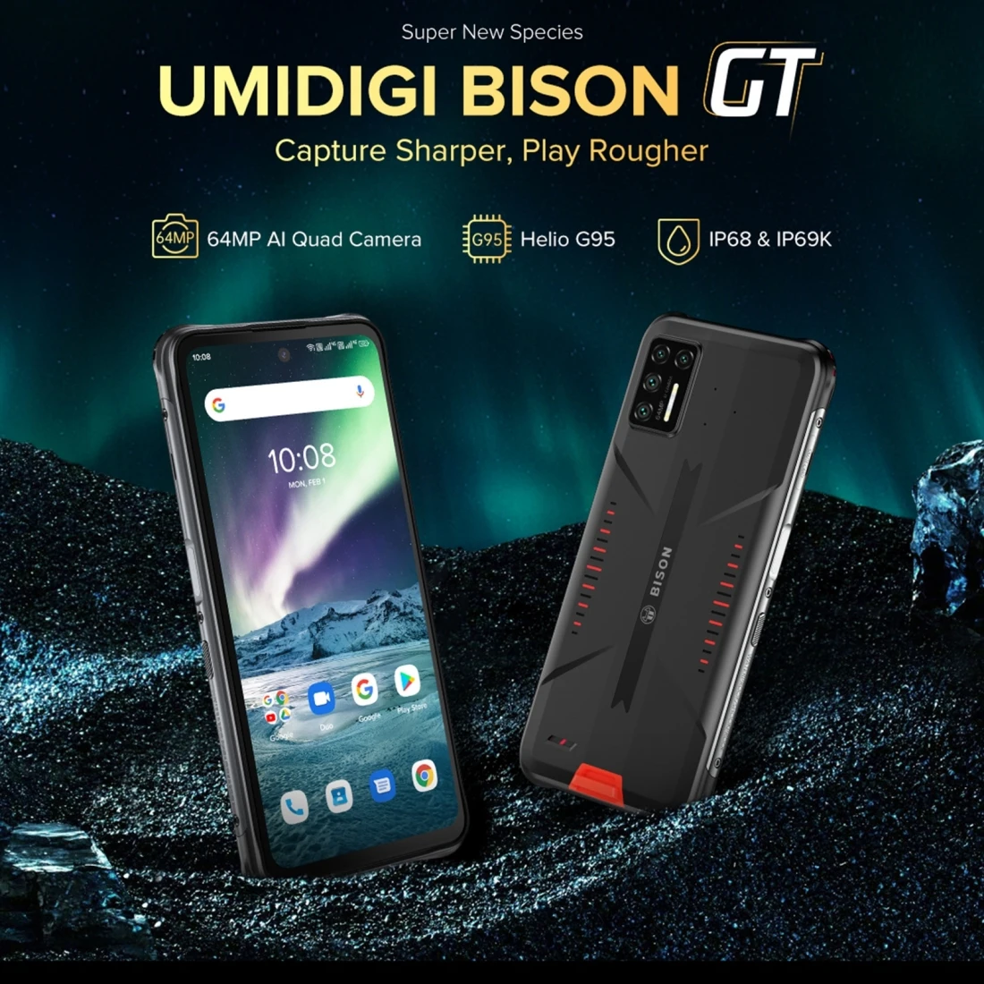 best pocophone UMIDIGI BISON GT Rugged Phone 64MP Camera 8GB 128GB 6.67'' 5150mAh Fingerprint ID Support 4G NFC OTG Google Play Smartphone best poco phone for pubg