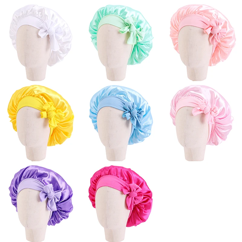 hair clips for women Solid Satin Bonnet with Wide Stretch Ties Long Hair Care Women Night Sleep Hat Adjust Hair Styling Cap Silk Head Wrap Shower Cap Women's Hair Accessories