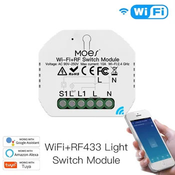 

MoesHouse Mini DIY WiFi RF433 Smart Light Switch Module App Control works with Alexa Google Home for Smart Home Accessories