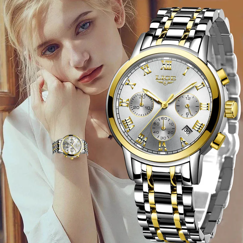 

LIGE Luxury Ladies Women Watch Waterproof Rose Gold Steel Strap Women Wristwatch Top Brand Bracelet Date Clocks Relogio Feminino