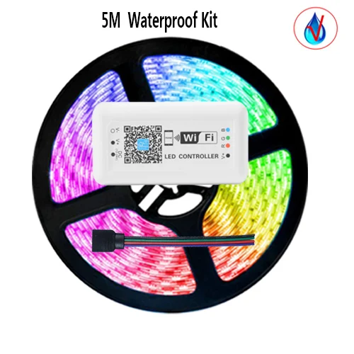 5M Waterproof 15 м wifi лента 5050 RGB Светодиодная лента 60 светодиодный/м 12 В 5 м/рулон работает с Alexa Google Home 10 м 5 м Водонепроницаемый умный ленточный светильник без адаптера - Испускаемый цвет: 5M Waterproof