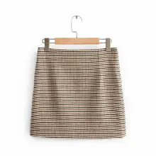 Женская винтажная Повседневная мини-юбка в клетку с принтом «гусиная лапка», Женская стильная прямая юбка с молнией сзади QUN546