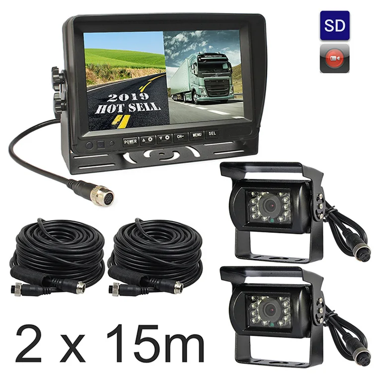DIYKIT AHD " ips Двухсекционный экран дисплея заднего вида Автомобильный Монитор водонепроницаемый IR 960P AHD Автомобильная камера; sd-карта запись видео - Цвет: 2 x 15m