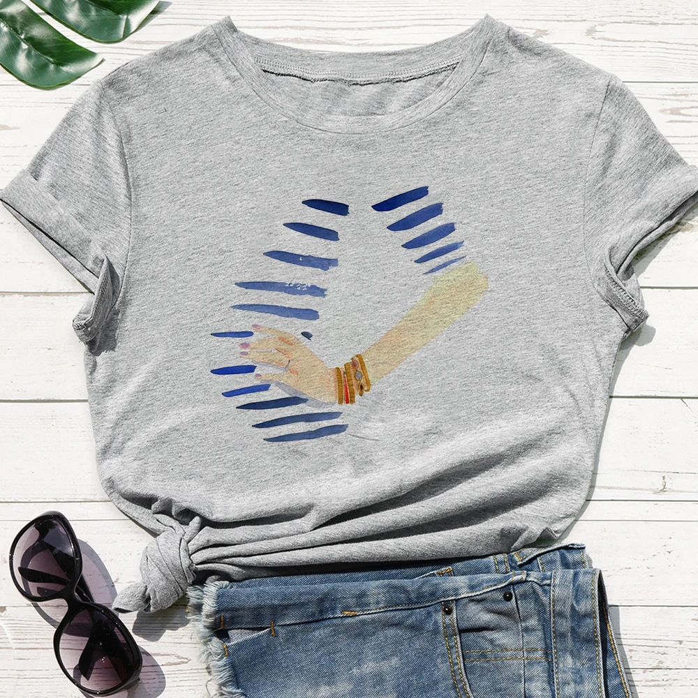 

Breathable New T Shirt Women Strange Actions Of Beauty In Blue Striped Clothes Graphic Print T-shirt Pop Design Vogue T Shirt