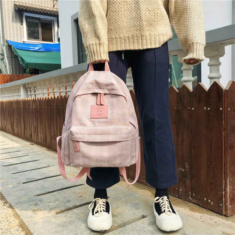 

Fashion Plaid Lady Backpack Student Bag Suitable for Girls Cotton Large Capacity Travel Bag Female College Breathable Schoolbag