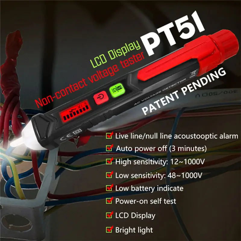 

Electrical AC/DC Digital Display Multi-function Induction Test Pencil Sound/Light Alarm AC 12-1000V Non-Contact Voltage Detector