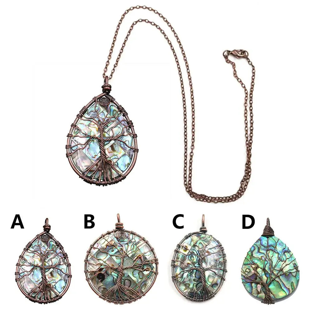 

Natural Abalone Shell Pendant Bead Tree Of Life Energy Reiki Healing Amulet Amethyst Crystal Necklace Chakra Jewelry Stone Craft