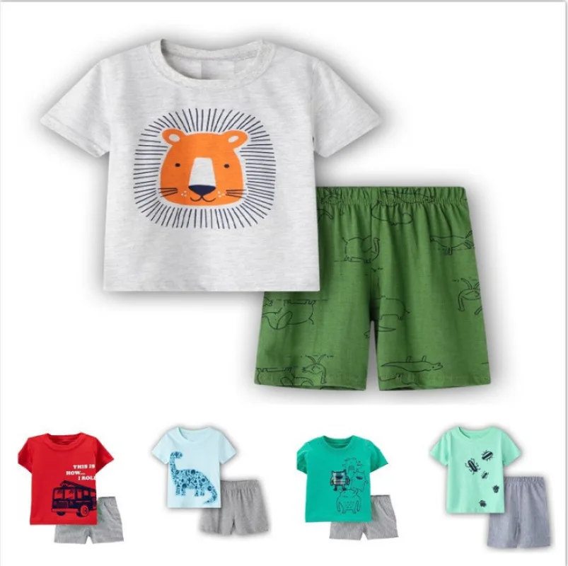 

Kids Tank Top with Pants Fully Cotton and Soft T Shirt Set with Cartoon Printing for Baby Pajamas Short Sleeve Children Clothing