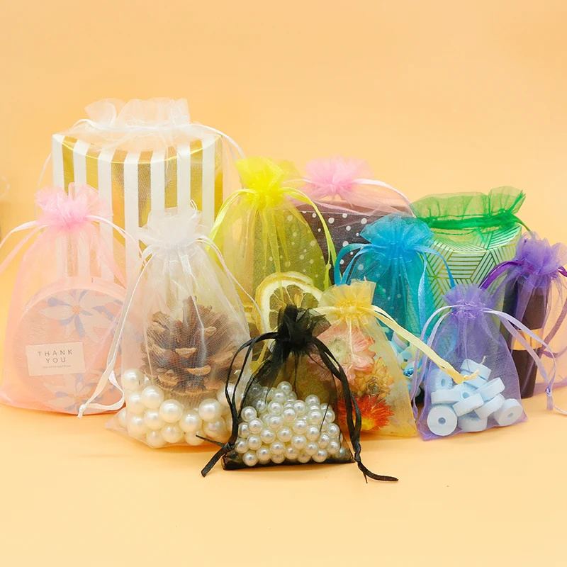 50PCS Jewelry Organza Bag Sachet Packaging Gift Bags Wedding Gifts For Guests Candy Pouches Party Drawable Sweets Pouch Present