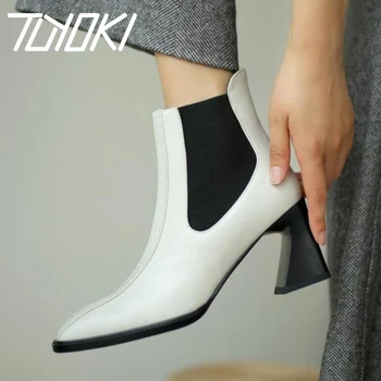 

Tuyoki Genuine Leather Women Ankle Boots Fashion High Heel Winter Shoes Woman Retro Warm Office Lady Footwear Size 33-40